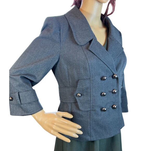 APT 9 Stretch Notched Lapel Belted Blazer in Gray Size 8 - Picture 2 of 8